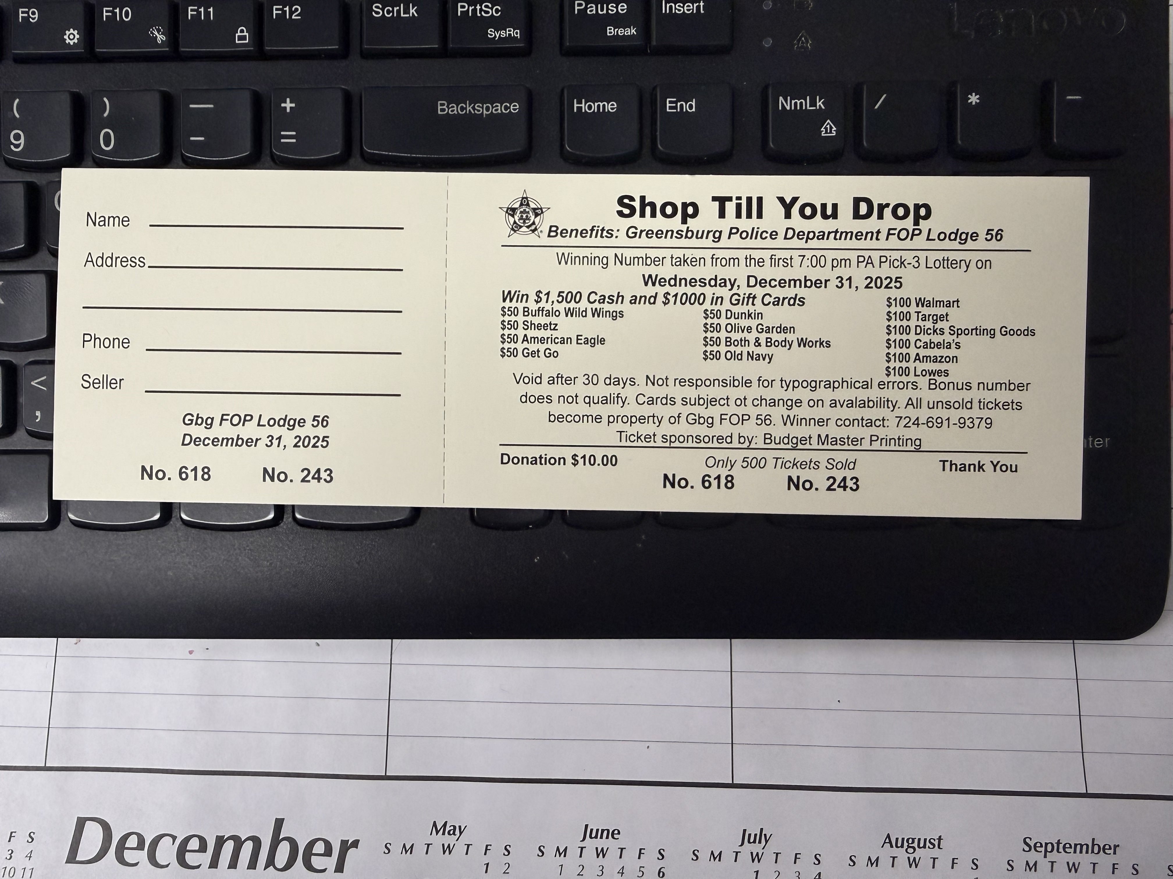 12/15/2025 Shop Till You Drop Raffle Tickets | Greensburg FOP 56